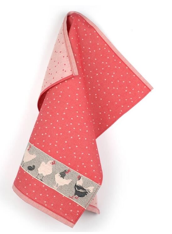 Bunzlau Castle Theedoek Chickens Rood