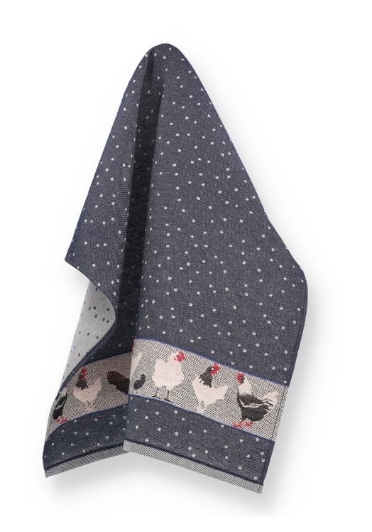 Bunzlau Castle Theedoek Chickens Zwart
