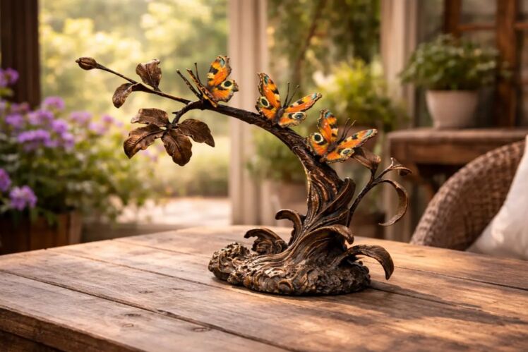 Bronzen beeld vlinders oranje kleur