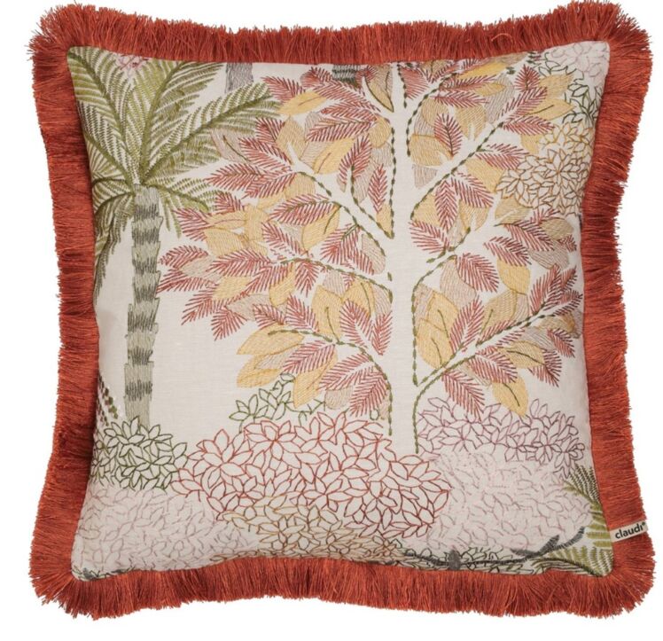 Voyages 45x45 cm Brique Fringe Rust
