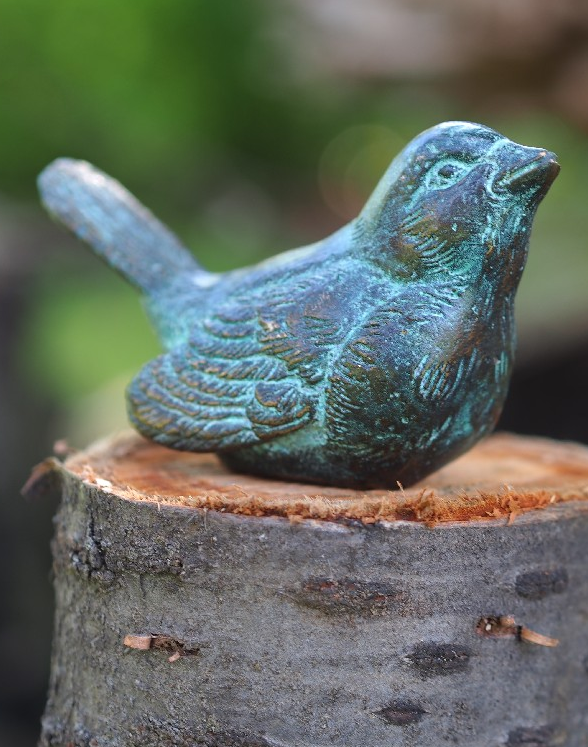 Bronzen beeld vogeltje blauw