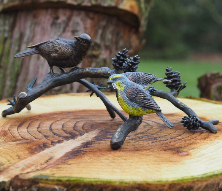 Bronzen beeld 3 vogels op tak
